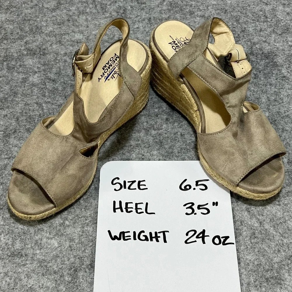 Comfortiva Memory Foam Wedge Sandals Women's Tan Suede Espadrille‎ Size 6.5